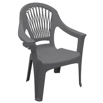Adams PATIO Stackable Charcoal Resin Frame Stationary Conversation Chair with Solid Seat