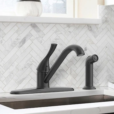Project Source WILEY Matte Black Single Handle Deck-mount Low arc (Includes Deck Plate) (Includes Side Sprayer)