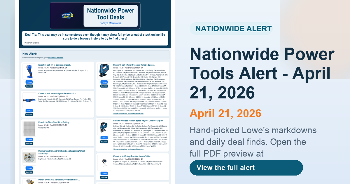 Nationwide Power Tools Alert - April 21, 2026 preview