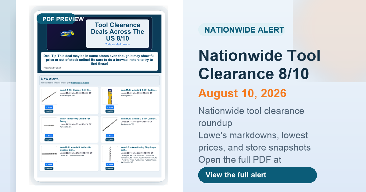 Nationwide Tool Clearance 8/10 preview