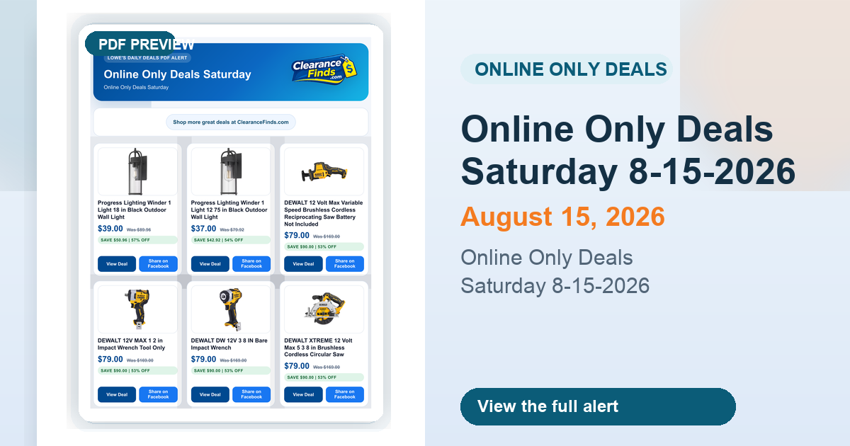Online Only Deals Saturday 8-15-2026 preview