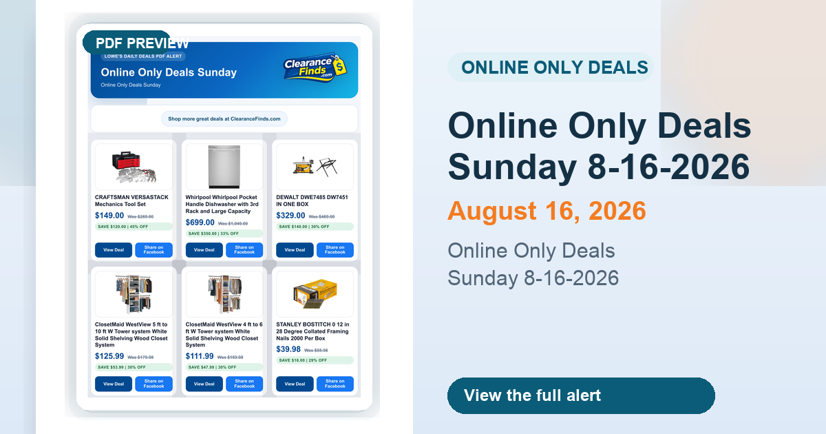 Online Only Deals Sunday 8-16-2026 preview