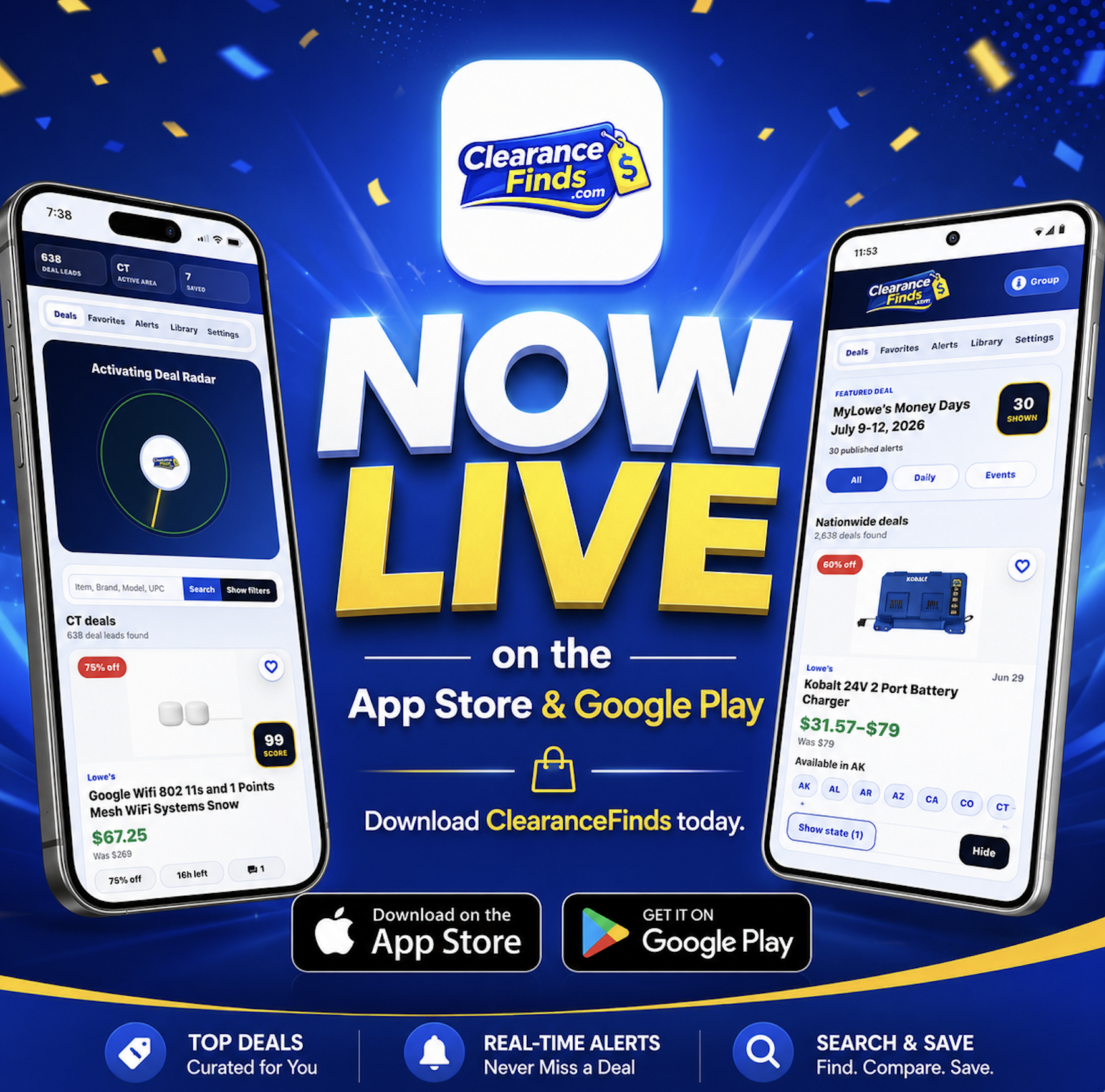 ClearanceFinds app is now live on the App Store and Google Play for Lowe's clearance deal discovery.